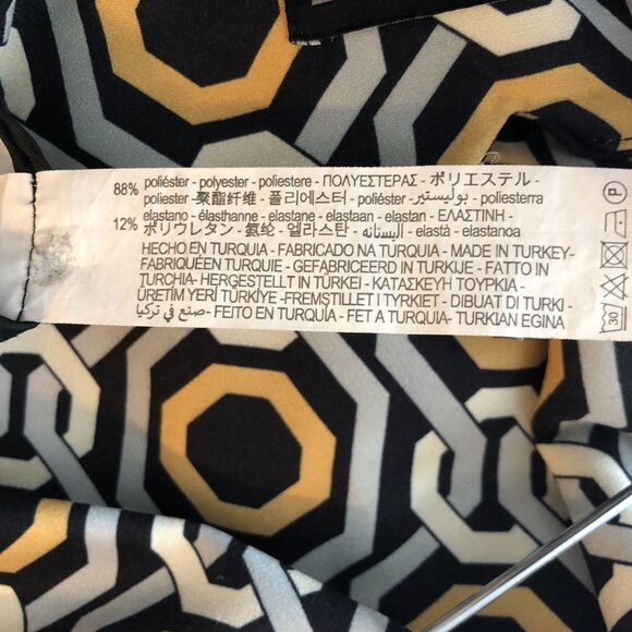 Zara Womens Geometric Print Tapered Pants Pockets Black Gray Yellow M - Picture 5 of 5